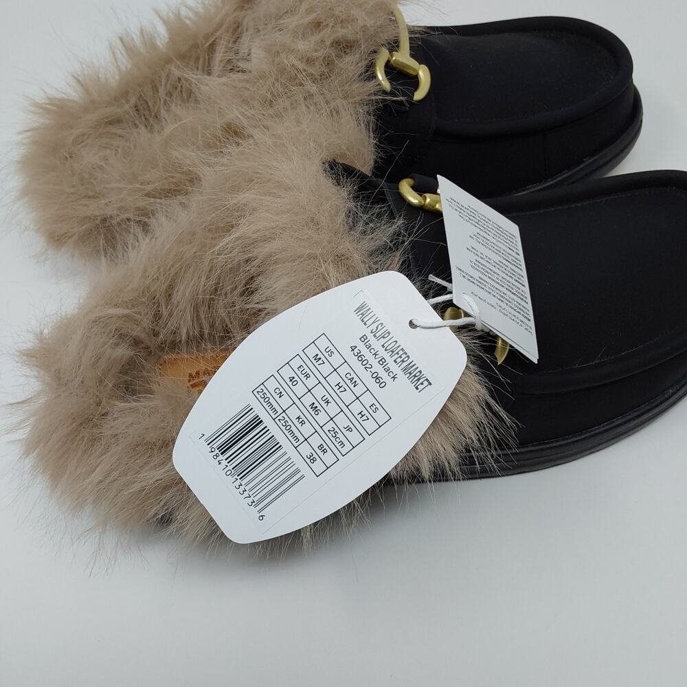 Hey Dude Wally Slip Loafer Market Black Fur Mule Slippers NWT - Picture 8 of 16